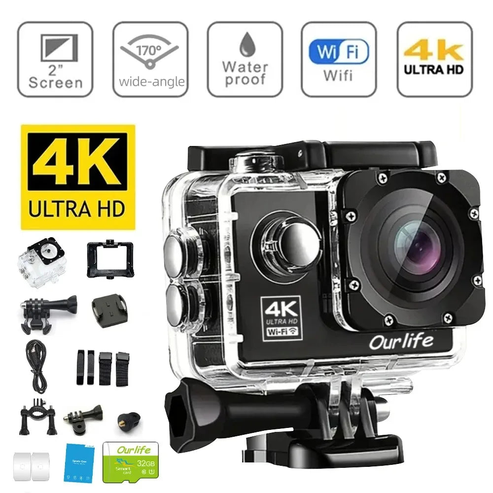 4K Action Camera Waterproof — WiFi, 170° Wide Angle & Helmet Mount for SUP & Outdoor Sports