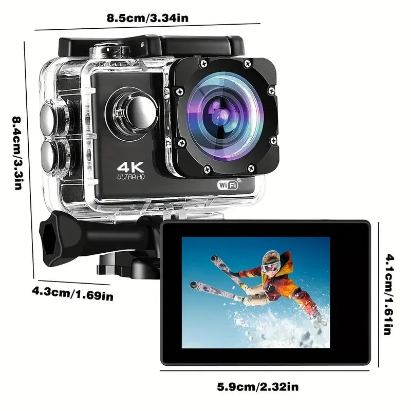 4K Action Camera Waterproof — WiFi, 170° Wide Angle & Helmet Mount for SUP & Outdoor Sports
