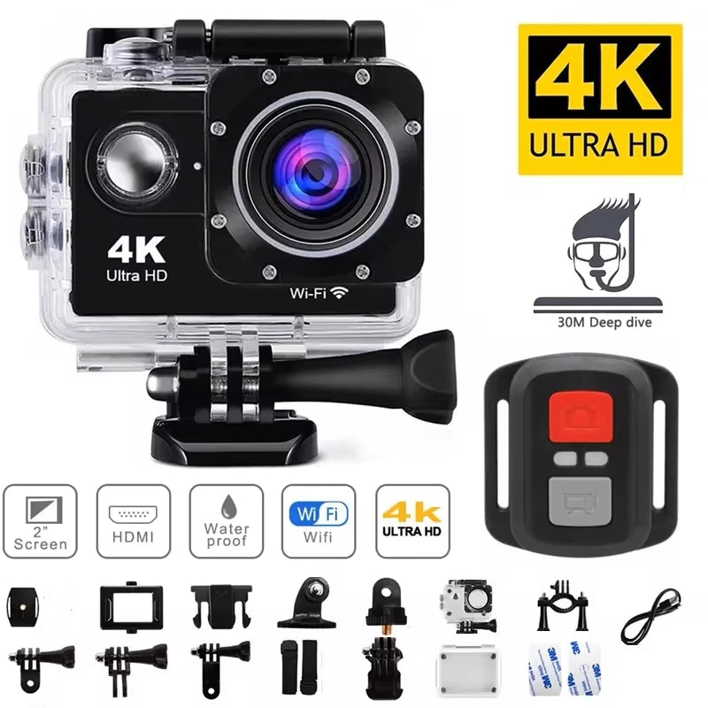 4K Action Camera Waterproof 30M — WiFi, 170° Wide Angle for SUP, Diving & Outdoor Sports