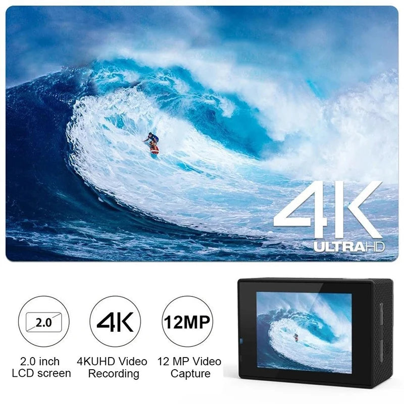 4K Action Camera Waterproof 30M — WiFi, 170° Wide Angle for SUP, Diving & Outdoor Sports