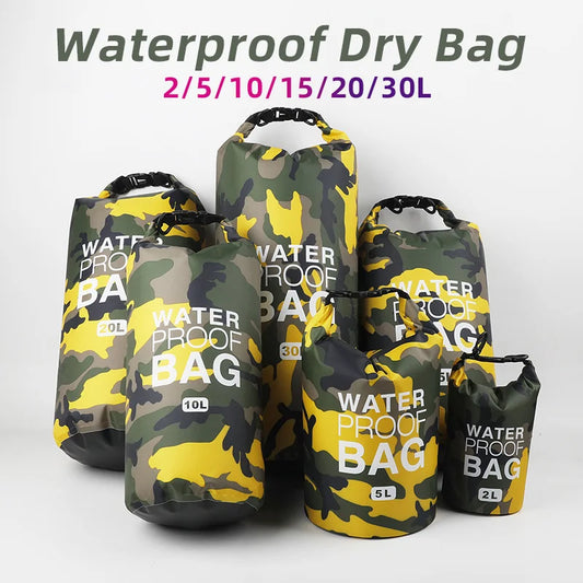 2/5/10/15/20/30L Waterproof Dry Bag Outdoor Camouflage Portable Rafting Diving Dry Bag PVC Coated Swimming Bags for River Hiking